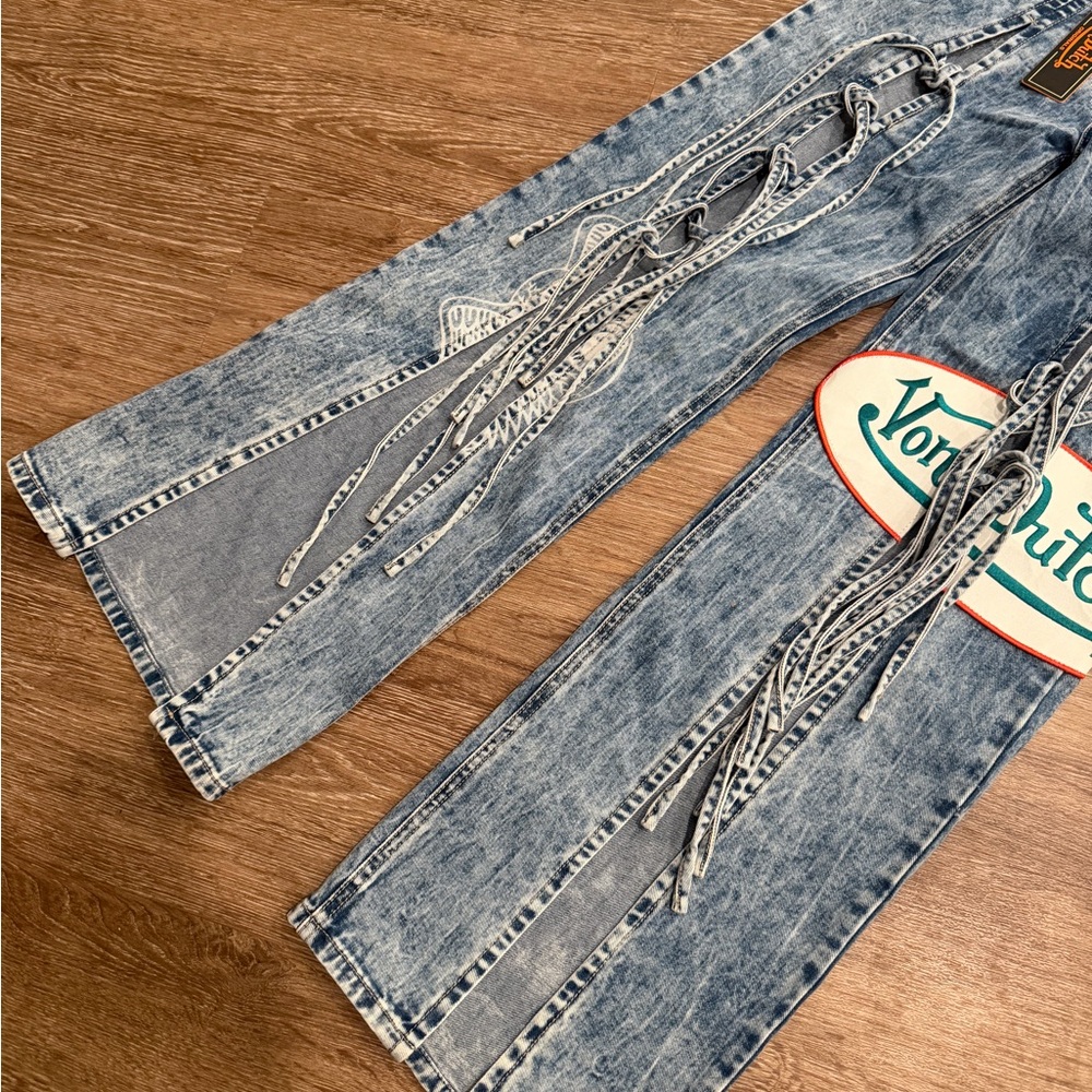 Von Dutch Women's Wide Leg Tie Front Denim Jeans  size‎ 3 (27 x 31 ) - Picture 8 of 11